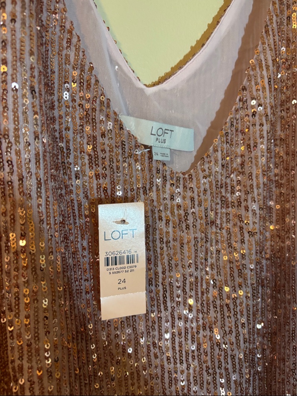 LOFT Rose Gold Sequin V-Neck Tank Top - Picture 2 of 3